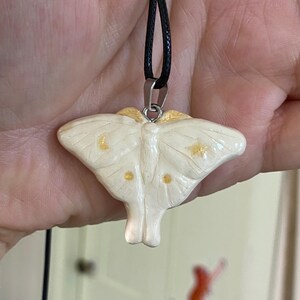 Ivory Clay Luna Moth Pendant - Unique Handmade Insect Necklace, Boho Butterfly and Moth Jewelry
