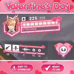 Valentine&#39;s Day inspired Overwatch Overlay | HUD for Overwatch 2 game | HudSight | For OBS, StreamLabs, Youtube | Cute Mercy Overlay |