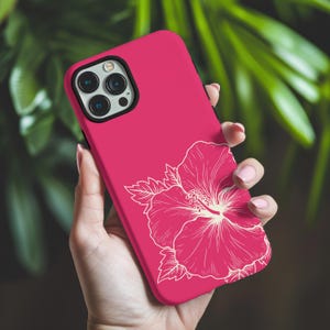 Minimalist Hibiscus Phone Case, Summer Phone Case, Aesthetic Floral iPhone Cover, Tropical Flower Samsung Case, Elegant Pink Phone Case