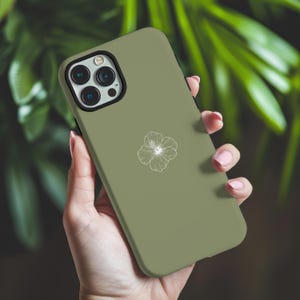 Minimalist Hibiscus Phone Case, Summer Phone Case, Aesthetic Floral iPhone Cover, Tropical Flower Samsung Case, Elegant Green Phone Case