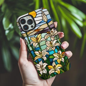 Stained Glass Lily Phone Case, Botanical Tough Case for iPhone and Samsung, Stained Glass Case, Phone Case Gift, Spring Flower Phone Case