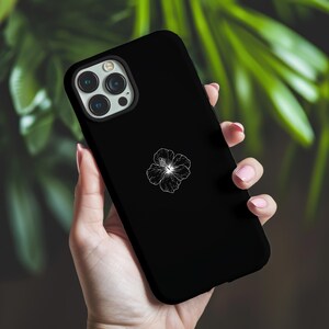Minimalist Hibiscus Phone Case, Summer Phone Case, Aesthetic Floral iPhone Cover, Tropical Flower Samsung Case, Elegant Black Phone Case