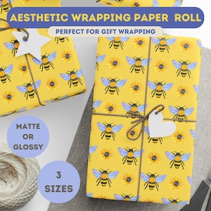 Bee Wrapping Paper, Bee Lover Gift, Honey Bee Gift Wrap, Nature Inspired Wrapping Paper, Aesthetic Wrapping Paper, Botanical Gift Wrap