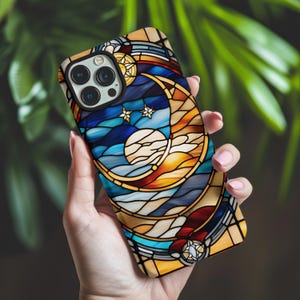 Glasmalerei Mond Handyhülle, Glasmalerei Handyhülle Geschenk, Himmlische Ästhetik iPhone Hülle, Sternennacht Handyhülle, Samsung Handyhülle