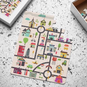 Stadtplan Puzzle, Lernpuzzle für Kinder, 30-teiliges Puzzle, Lernspielzeug, Gemeinschafts- und Transportmittel, frühes Lernen