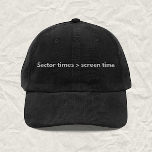 Sector Times Hat, Formula 1 Embroidered Cap, Racing Fan Cap, Cool Adjustable Corduroy Cap, Minimalist Formula 1 Gift, Aesthetic F1 Merch