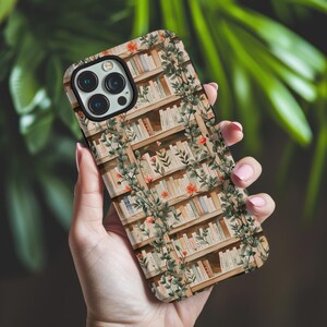 Book Lover Phone Case, Bookshelf iPhone Case, Vintage Library Aesthetic, Floral Bookshelf Samsung Cover, Bibliophile Gift, Literary Case