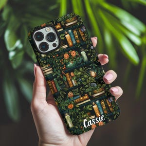 Personalized Vintage Bookshelf Phone Case, Custom Name Book Lover Gift, Dark Academia Library Aesthetic for iPhone & Samsung
