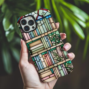 Stained Glass Bookshelf Phone Case, Vintage Library Aesthetic, Book Lover Gift, Bookworm Gift, Literary Phone Case, Cozy Library Phone Case
