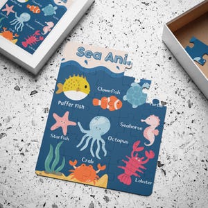 Puzzle animaux marins, puzzle éducatif pour enfants, puzzle 30 pièces, jouet d'apprentissage, puzzle animaux marins, apprentissage précoce