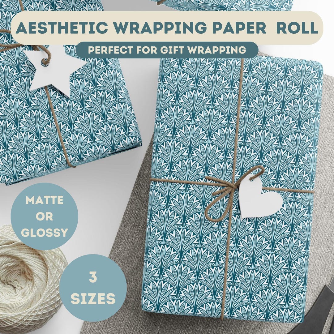 Blue Art Deco Wrapping Paper, Elegant Geometric Gift Wrap, Luxury ...