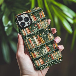 Book Lover Phone Case, Bookshelf iPhone Case, Dark Academia Aesthetic, Floral Bookshelf Samsung Cover, Bibliophile Gift, Literary Case