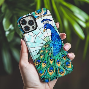 Stained Glass Peacock Phone Case, Gift for Bird Lovers, Peacock Lover Gift, Samsung Phone Case, iPhone Case, Art Inspired Glossy Design