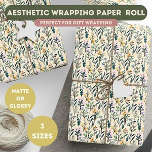 Flower Wrapping Paper, Wildflower Wrapping Paper, Beige Paper Roll, Botanical Gift Wrap, Vintage Inspired Floral Gift Wrap