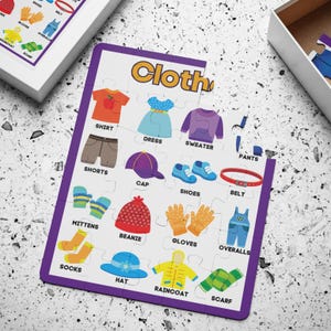 Puzzle de vêtements pour enfants, puzzle éducatif de 30 pièces, apprentissage des noms de vêtements, jouet d'apprentissage, éducation préscolaire, cadeau pour enfants