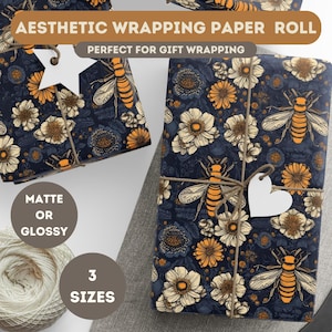 Vintage Bee Wrapping Paper, Honeybee and Wildflower Wrapping, Elegant Nature Themed Gift Wrap, Aesthetic Gift Wrapping Paper
