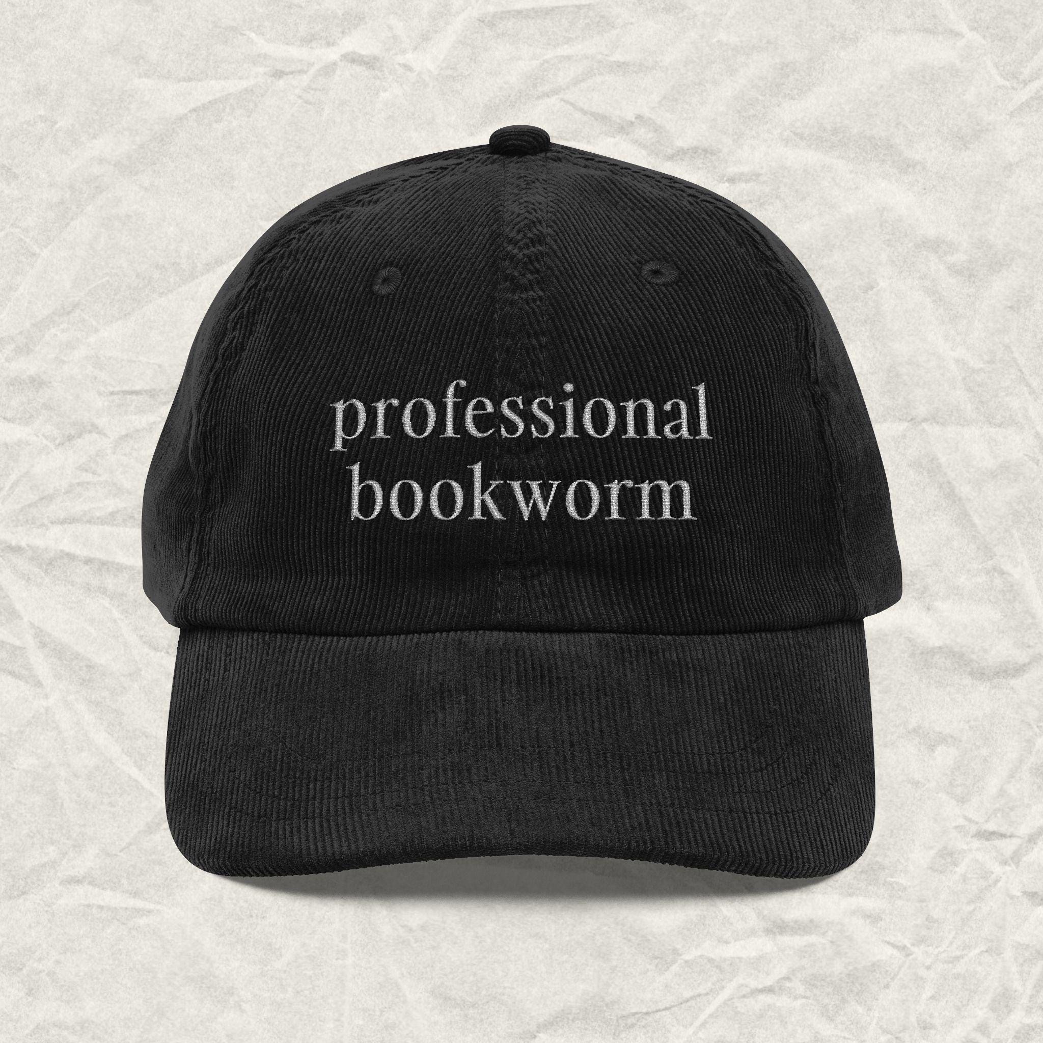 Professional Bookworm Corduroy Hat, Literary Embroidered Cap 