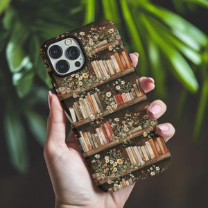 Vintage Bookshelf Phone Case, Book Lover iPhone Case, Dark Academia Aesthetic, Floral Library Samsung Cover, Bibliophile Gift