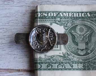 Vintage Mexican Silver Plated Money Clip with Sombrero Mexican Hat, Signed, small gift