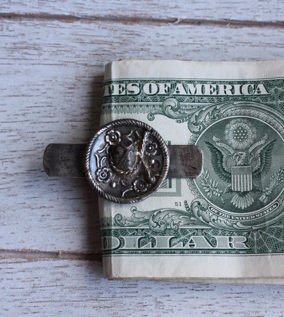 Vintage Mexican Silver Plated Money Clip with Som… - image 1