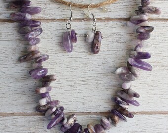 Vintage Estate Genuine Amethyst  Nugget Beaded 18" Necklace and Earrings