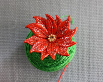 Sale! Vintage Christmas Red Plastic Poinsettia Pin. Was 15, now 12.