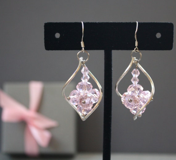 Vintage Sterling Pink Crystal Chandelier Earrings. - image 1