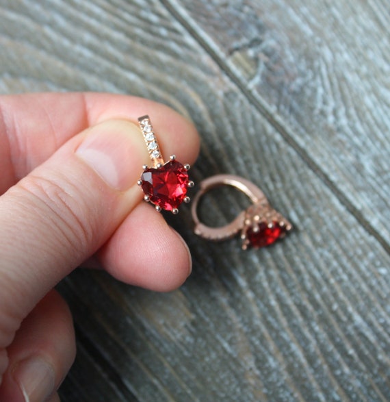 Vintage 18k Rose Gold Plated Red Garnet Heart Lev… - image 4