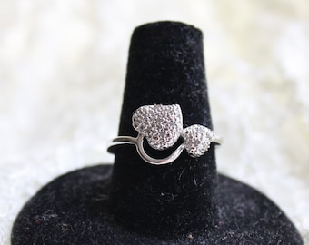 Vintage 14K White Gold Over SS Heart Shaped Cluster Ring with Diamonds, Size 7, Engagement Ring