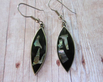 Vintage Abalone Shell Pointed Ellipse Earrings