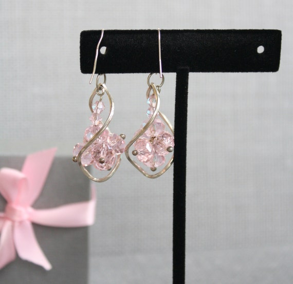 Vintage Sterling Pink Crystal Chandelier Earrings. - image 2