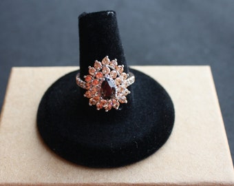 Vintage Estate Pear Cut Smoky Topaz with Lab Created Round Morganite Ring in Rose Gold Plate, Size: 7 1/2. small gift.