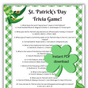 St. Patrick&#39;s Day Trivia Game, St. Patrick&#39;s Day Games, Adult Trivia Game, St. Patrick&#39;s Day Party Game, St. Patrick&#39;s Day Printable Game