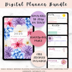 2025 Digital Planner, Daily, Weekly, Monthly, Goodnotes Ipad Planner, Self-Care Planner, Budget Tracker, Meal Planner, To Do List