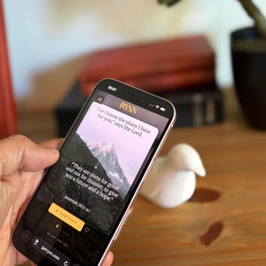 May include: A smartphone displaying the RYSN website with the text For I know the plans I have for you, says the Lord and They are plans for good and not for disaster, to give you a future and a hope, Jeremiah 29:11 NLT on the screen.