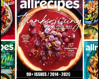 Revista ALLRECIPES, 2014-2026, más de 90 números digitales, 12 años completos / Cocina casera, recetas deliciosas / Desayuno, vino, comida, libro de cocina en PDF