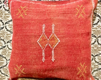Authentic Orange Cactus Silk Pillow 18x18 - Boho Home Decor - Moroccan Artisan Decorative Cushion | Duty-Free