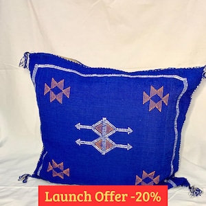 Blue Silk pillow cover ALL sizes , Moroccan sabra decoration cushion, Lumbar Cushion Handmade Boho decorative pillows.