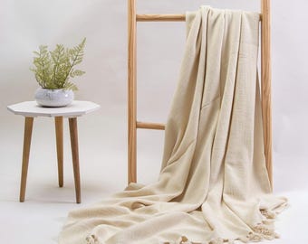 Wool Throw Blanket, Wool Coverlet Queen, Striped Throw Blanket, King Size Bedspread, Soft Warm Tassel Blanket, | Duty Free