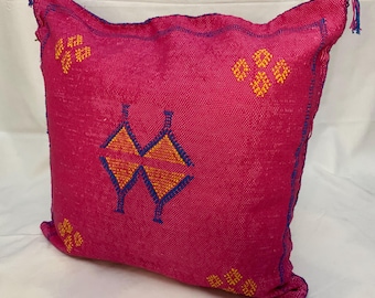 Pink Silk pillows , moroccan pillow  ,Moroccan Lumbar Cushion Handmade Silk Decorative Pillow, Moroccan Sabra Decorative Cushion | Duty-Free