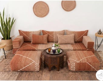 Premium Handgewebte marokkanische Boden Couch - Bodensofa aus marokkanischer Wolle Bodensofa, Bodensofa Kissen Set Beni Ourain Pouf Couch (Unstuffed) | Zollfrei