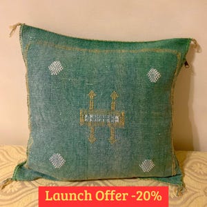 Moroccan Silk Pillow, Green Sabra pillow, Moroccan cushion, Unstuffed Boho pillow, Sofa Home Decor, Moroccan Style pillow