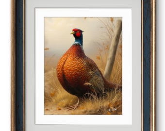 Fall Pheasant Wall Art Print – Autumn Wildlife Painting – Rustic Farmhouse Decor – Vintage Game Bird Artwork, Nature Lover Gift