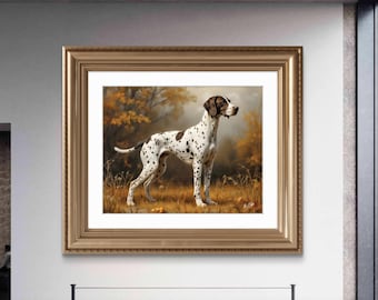 Arte mural de perro pointer inglés / Impresión de perro de caza otoñal / Pintura al óleo digital / Decoración de perro deportivo / Regalo para amantes de las mascotas