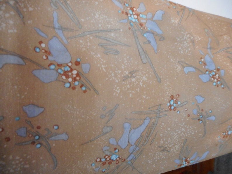 Polyester Tan Grey Blue White Rust Vintage Fabric