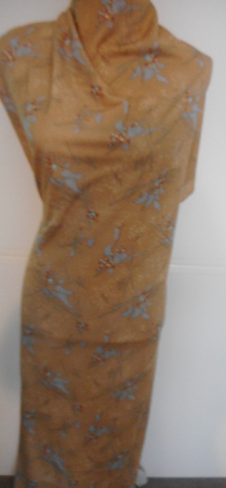 Polyester Tan Grey Blue White Rust Vintage Fabric