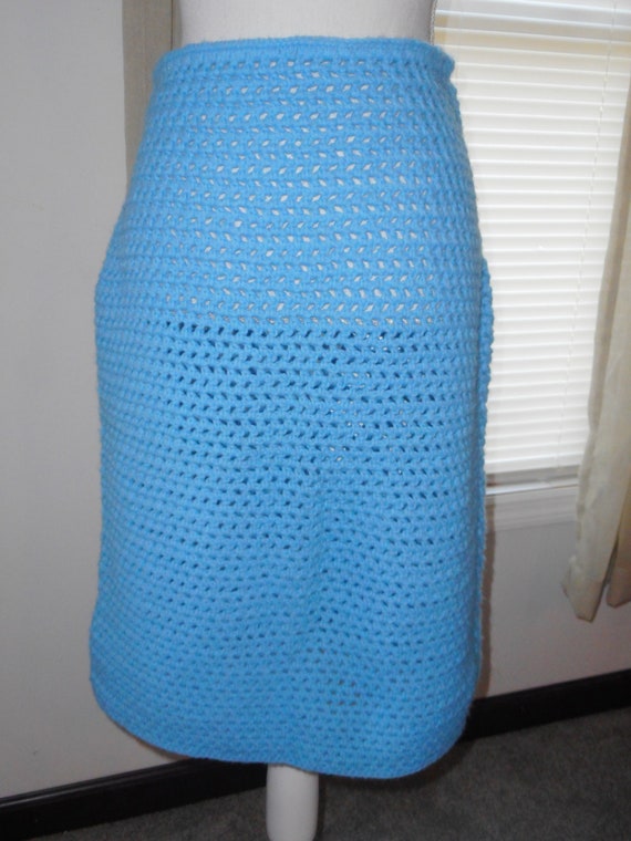 Vintage 1960's Hand Crocheted Skirt Blue Not Lined