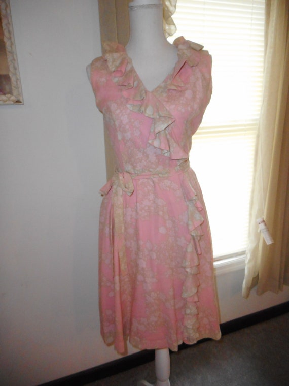 Vintage 1960's Dress Romantic Floral Fabric Ruffle
