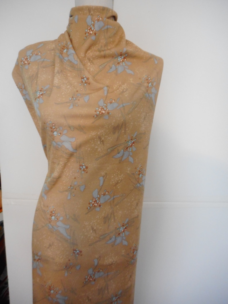 Polyester Tan Grey Blue White Rust Vintage Fabric