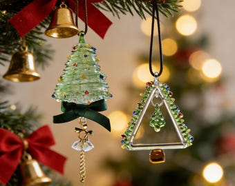 Ornamento natalizio in vetro fatto a mano, decorazione da appendere all'albero, decorazione festiva per la casa, ciondolo per specchietto auto, regalo di Natale per familiari e amici.